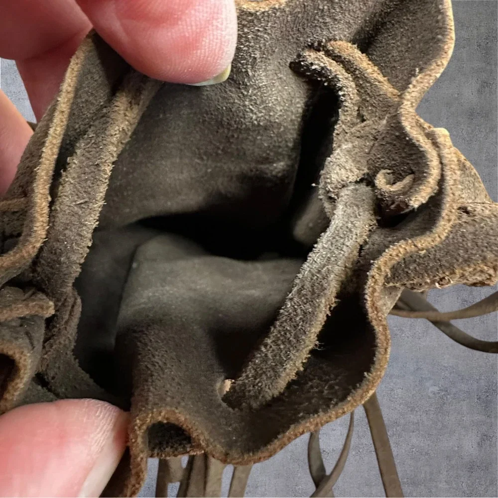 Medicine Bag Small Brown VCG Suede Fringe Drawstring Pouch - Picture 5 of 7